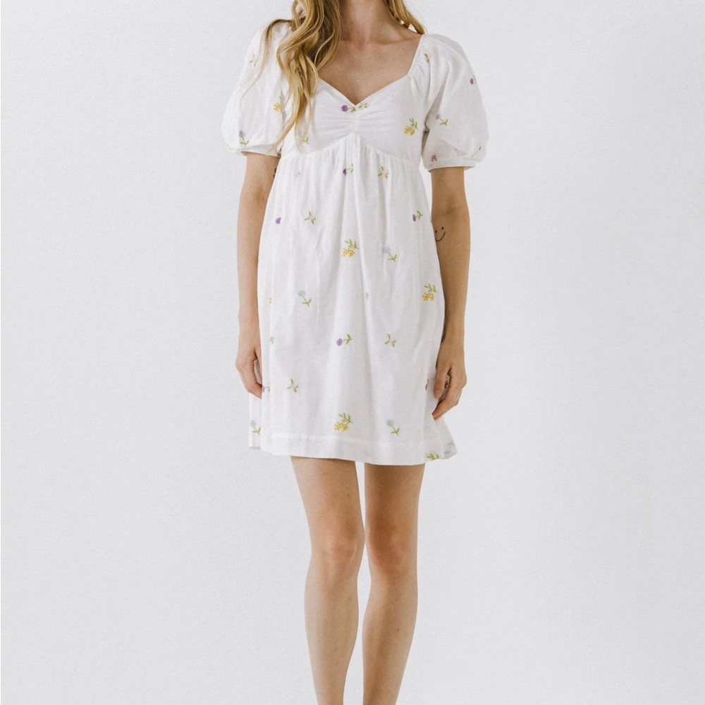 White Floral Babydoll Cotton Dress